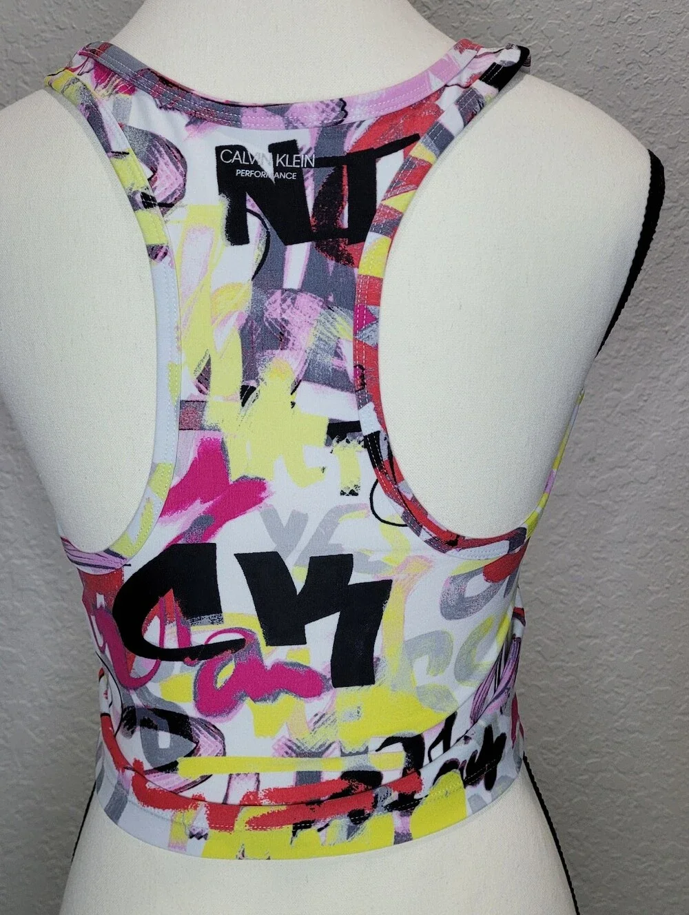 Calvin Klein Performance Multicolor Graffiti Racerback Crop Top - Picture 2 of 3